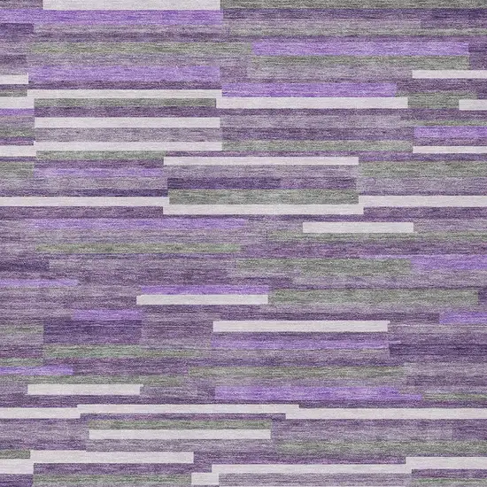 Purple And Gray Striped Washable Indoor Outdoor Area Rug Photo 5