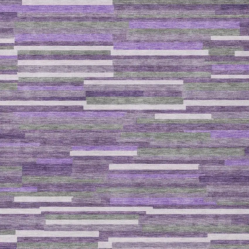 Purple And Gray Striped Washable Indoor Outdoor Area Rug Photo 5