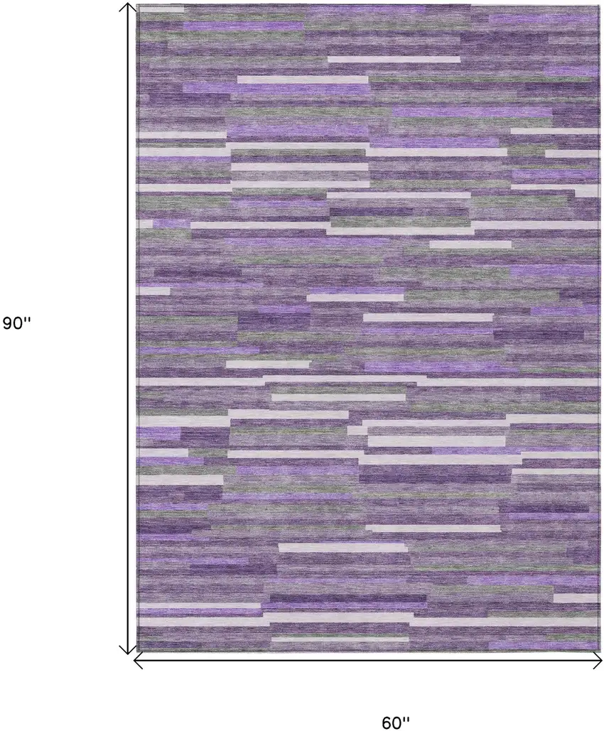 Purple And Gray Striped Washable Indoor Outdoor Area Rug Photo 3