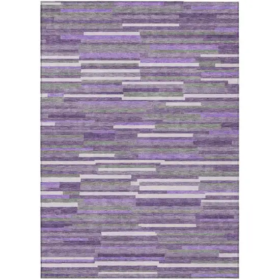 Purple And Gray Striped Washable Indoor Outdoor Area Rug Photo 2
