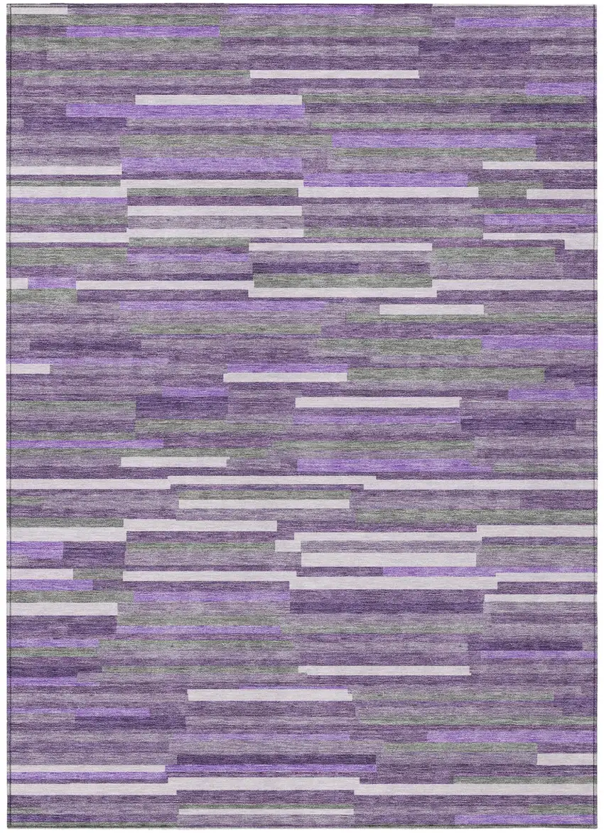 Purple And Gray Striped Washable Indoor Outdoor Area Rug Photo 2