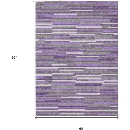 Purple And Gray Striped Washable Indoor Outdoor Area Rug Photo 8