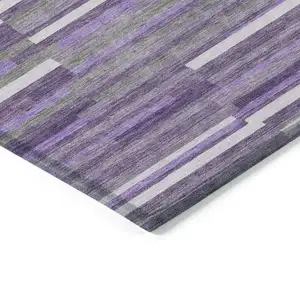 Photo of Purple And Gray Striped Washable Indoor Outdoor Area Rug