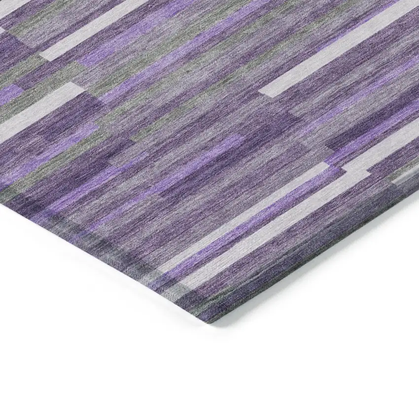 Purple And Gray Striped Washable Indoor Outdoor Area Rug Photo 5