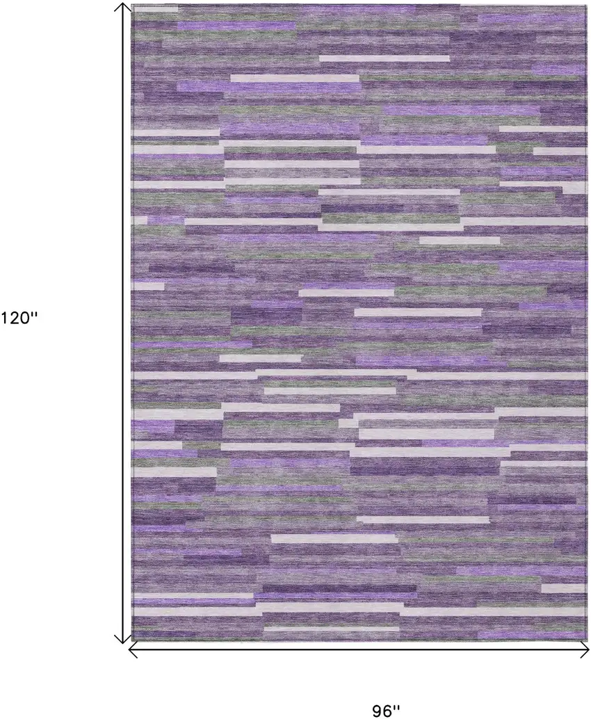 Purple And Gray Striped Washable Indoor Outdoor Area Rug Photo 3