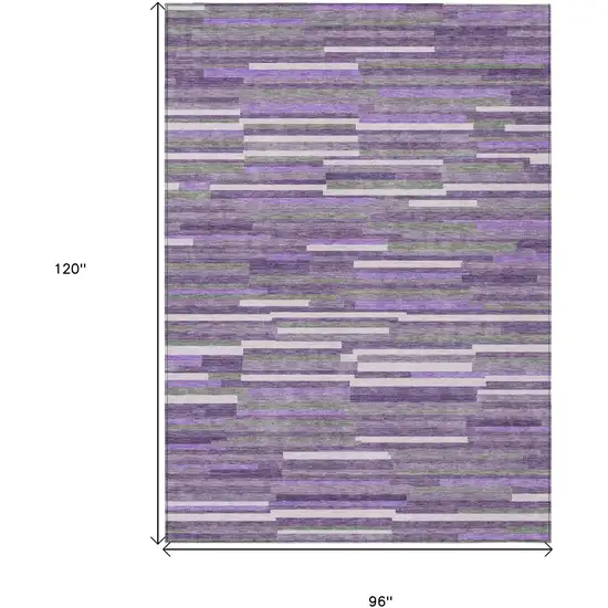 Purple And Gray Striped Washable Indoor Outdoor Area Rug Photo 3