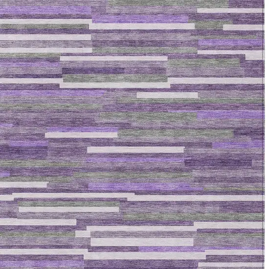 Purple And Gray Striped Washable Indoor Outdoor Area Rug Photo 6