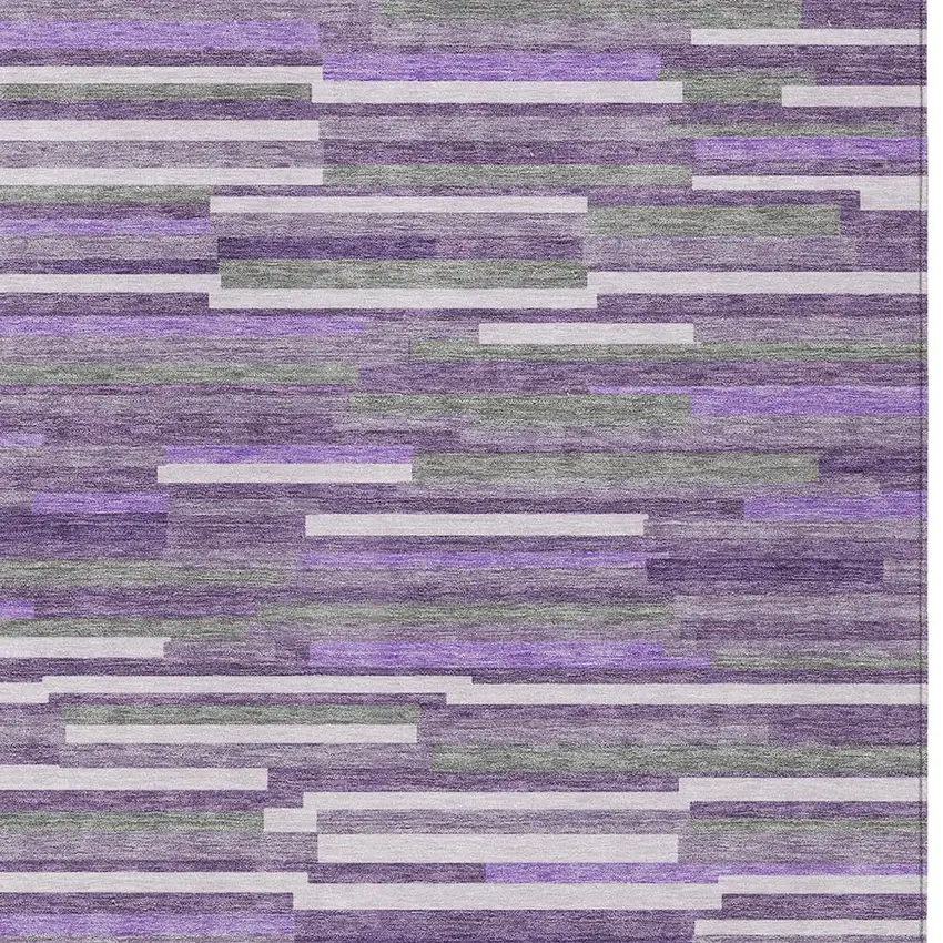 Purple And Gray Striped Washable Indoor Outdoor Area Rug Photo 6