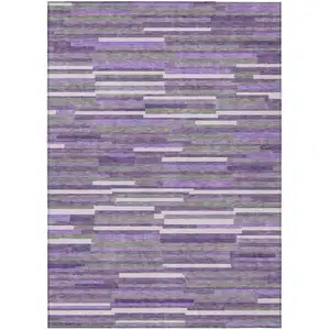 Photo of Purple And Gray Striped Washable Indoor Outdoor Area Rug