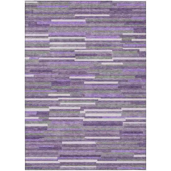 Purple And Gray Striped Washable Indoor Outdoor Area Rug Photo 2