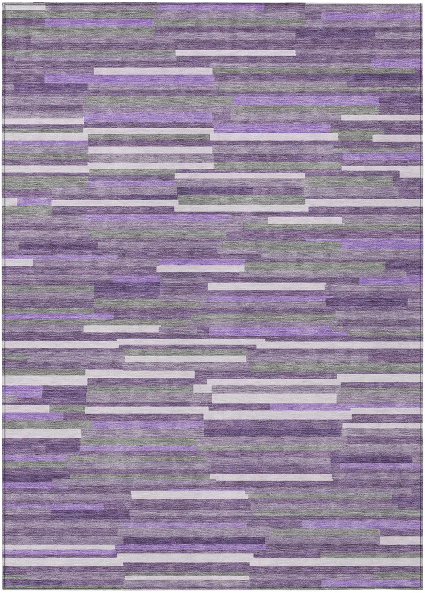 Purple And Gray Striped Washable Indoor Outdoor Area Rug Photo 2