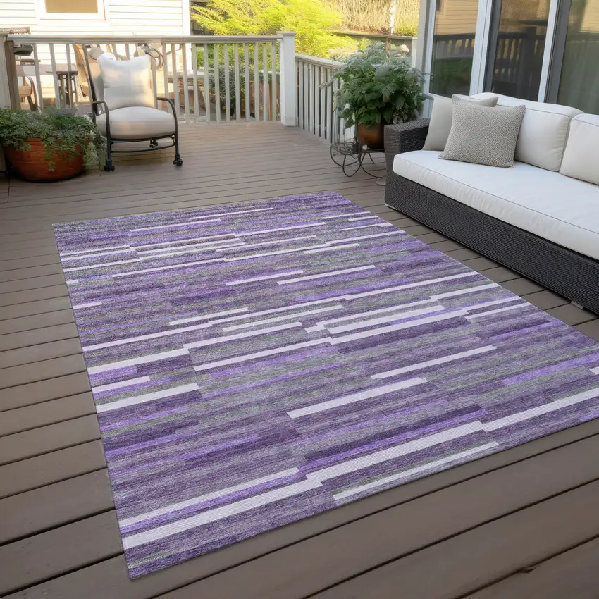 Purple And Gray Striped Washable Indoor Outdoor Area Rug Photo 9