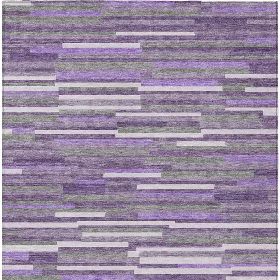 Purple And Gray Striped Washable Indoor Outdoor Area Rug Photo 7