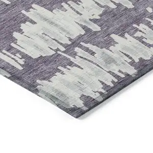 Photo of Purple And Gray Striped Washable Indoor Outdoor Area Rug