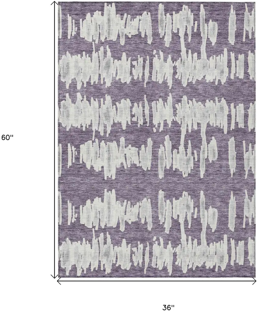 Purple And Gray Striped Washable Indoor Outdoor Area Rug Photo 3