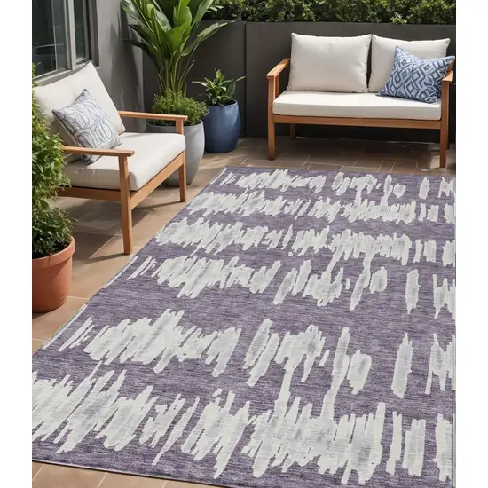 Purple And Gray Striped Washable Indoor Outdoor Area Rug Photo 1