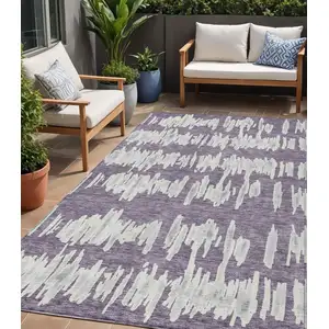 Photo of Purple And Gray Striped Washable Indoor Outdoor Area Rug
