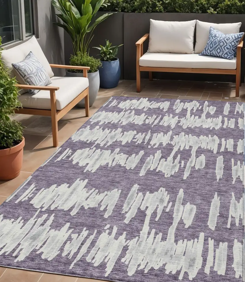 Purple And Gray Striped Washable Indoor Outdoor Area Rug Photo 1