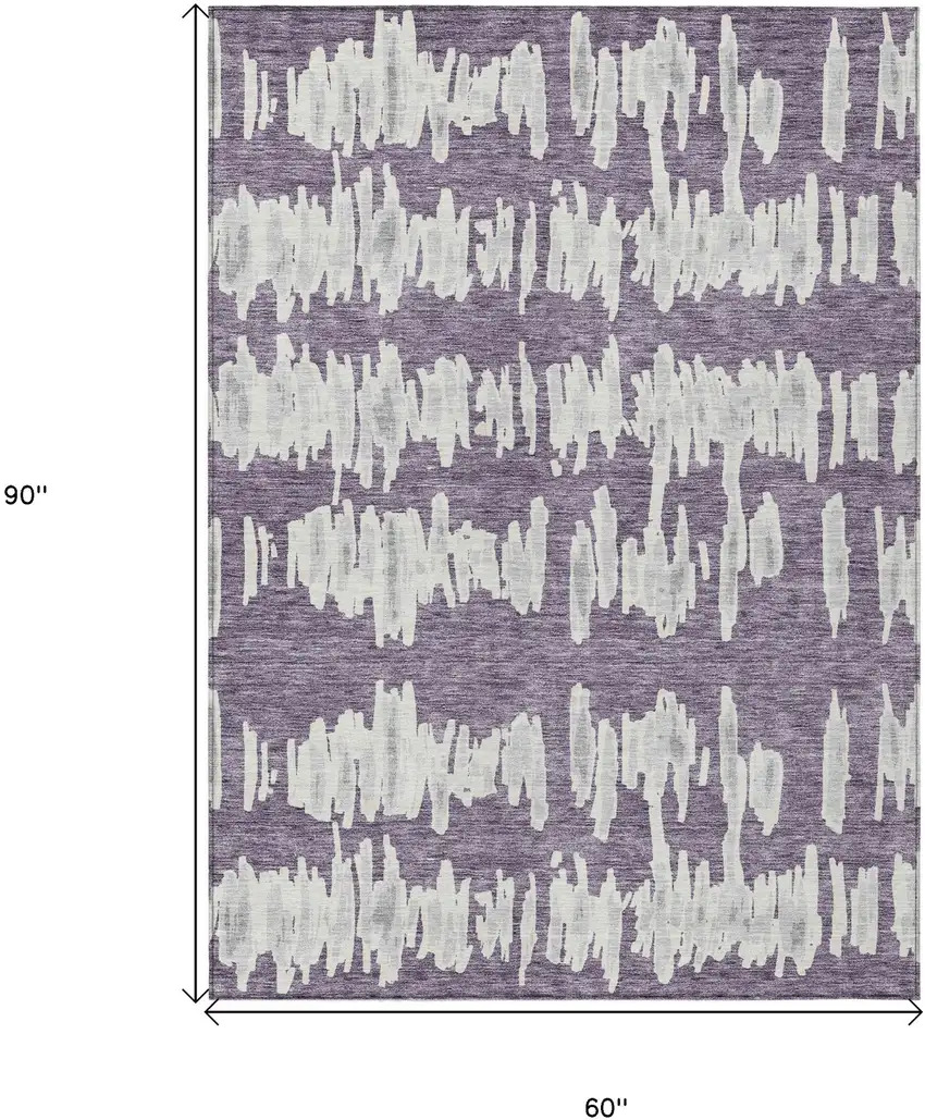 Purple And Gray Striped Washable Indoor Outdoor Area Rug Photo 3