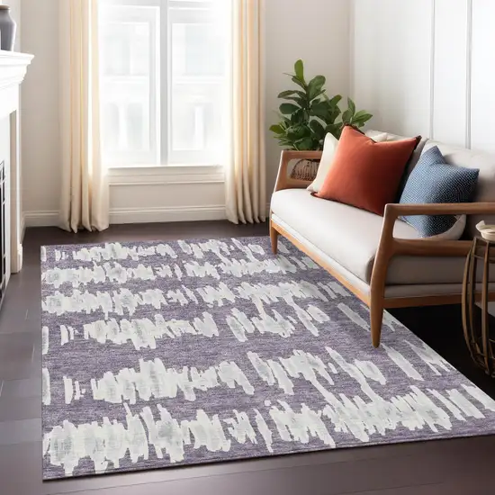 Purple And Gray Striped Washable Indoor Outdoor Area Rug Photo 9