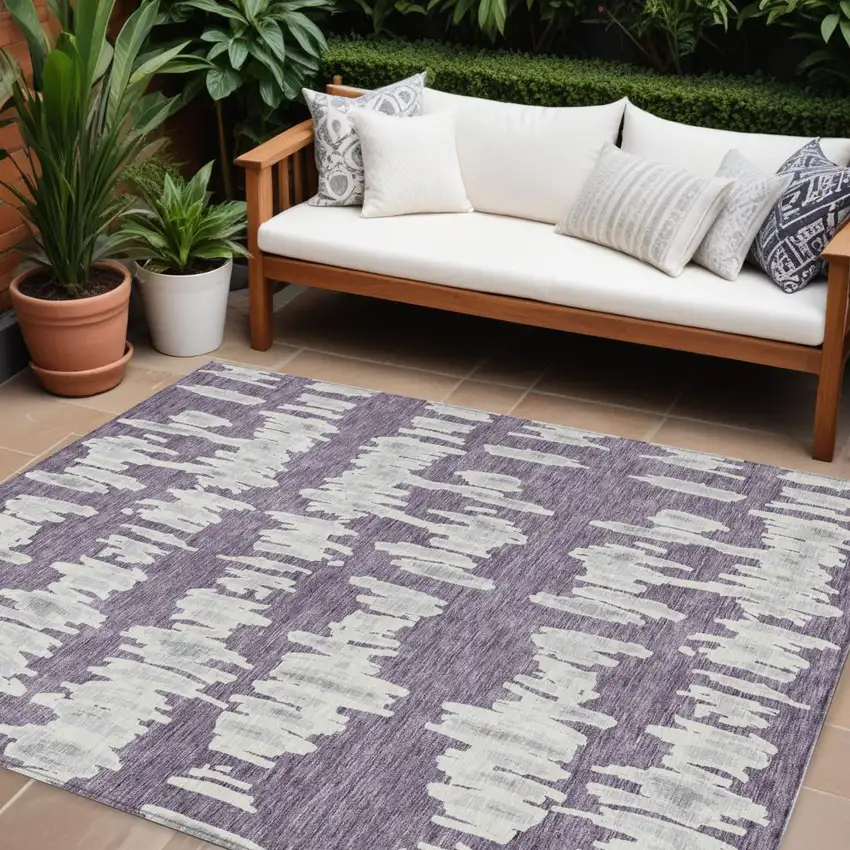 Purple And Gray Striped Washable Indoor Outdoor Area Rug Photo 1