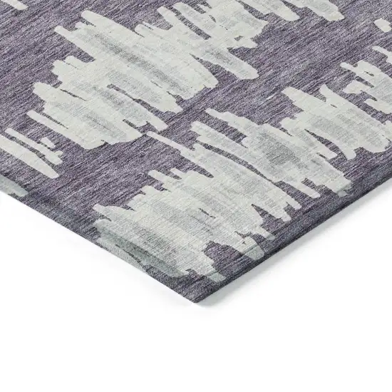 Purple And Gray Striped Washable Indoor Outdoor Area Rug Photo 5
