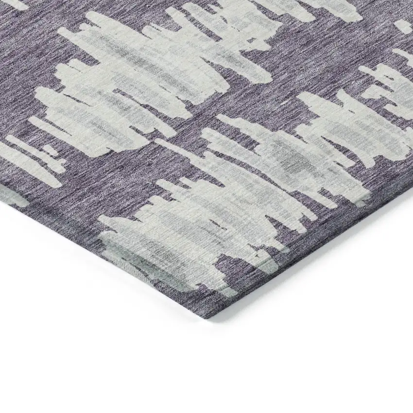 Purple And Gray Striped Washable Indoor Outdoor Area Rug Photo 5