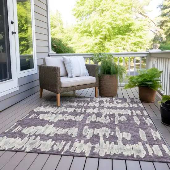 Purple And Gray Striped Washable Indoor Outdoor Area Rug Photo 8