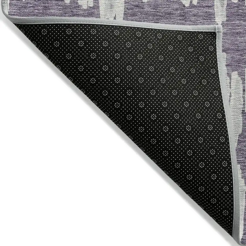 Purple And Gray Striped Washable Indoor Outdoor Area Rug Photo 4