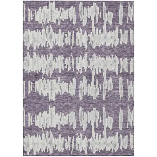 Purple And Gray Striped Washable Indoor Outdoor Area Rug Photo 2