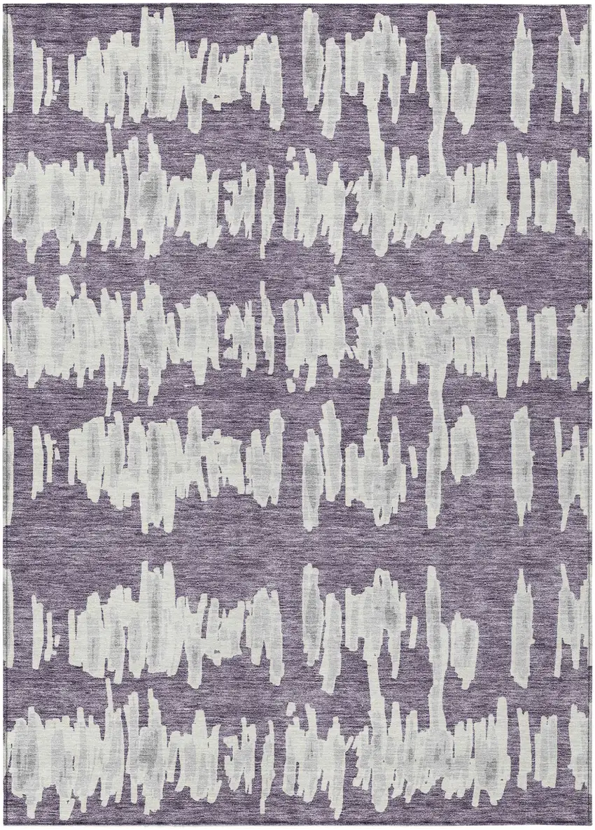 Purple And Gray Striped Washable Indoor Outdoor Area Rug Photo 2