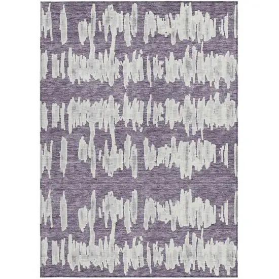 Purple And Gray Striped Washable Indoor Outdoor Area Rug Photo 7