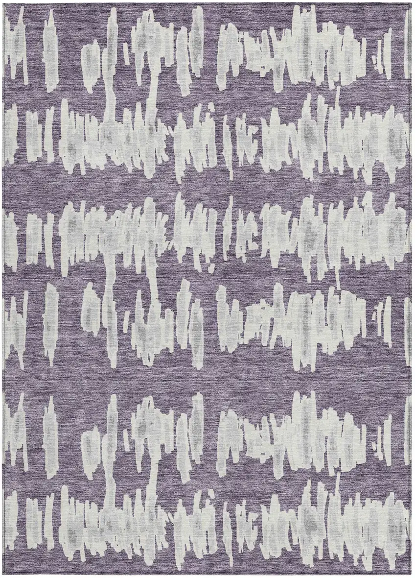 Purple And Gray Striped Washable Indoor Outdoor Area Rug Photo 7