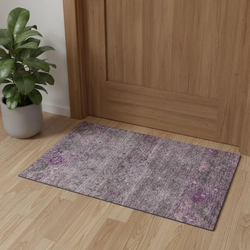 Purple And Gray Tribal Washable Area Rug With UV Protection Photo 1