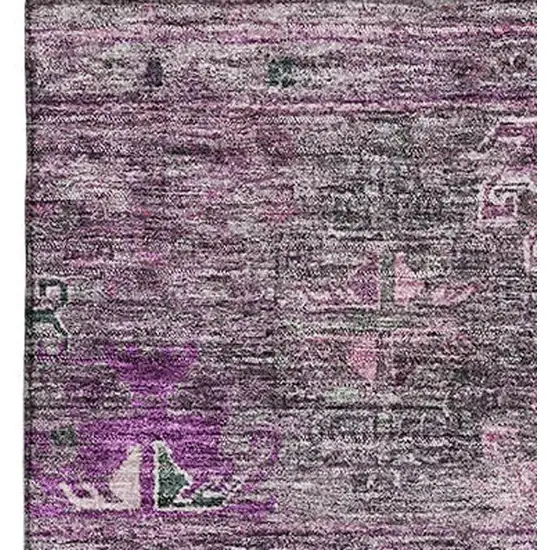 Purple And Gray Tribal Washable Area Rug With UV Protection Photo 5