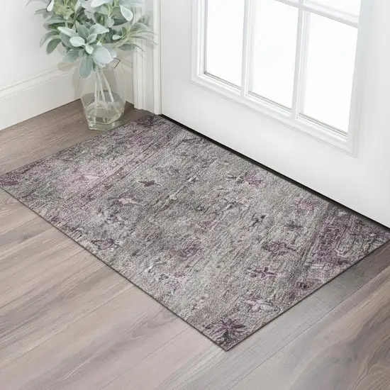Purple And Gray Tribal Washable Area Rug With UV Protection Photo 2