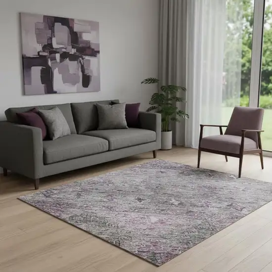 Purple And Gray Tribal Washable Area Rug With UV Protection Photo 2
