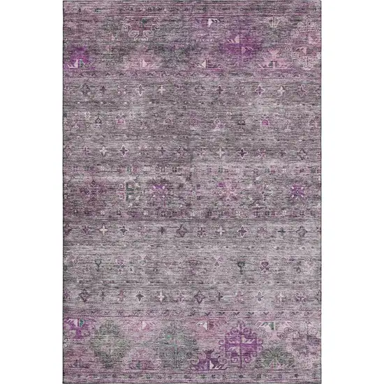 Purple And Gray Tribal Washable Area Rug With UV Protection Photo 5