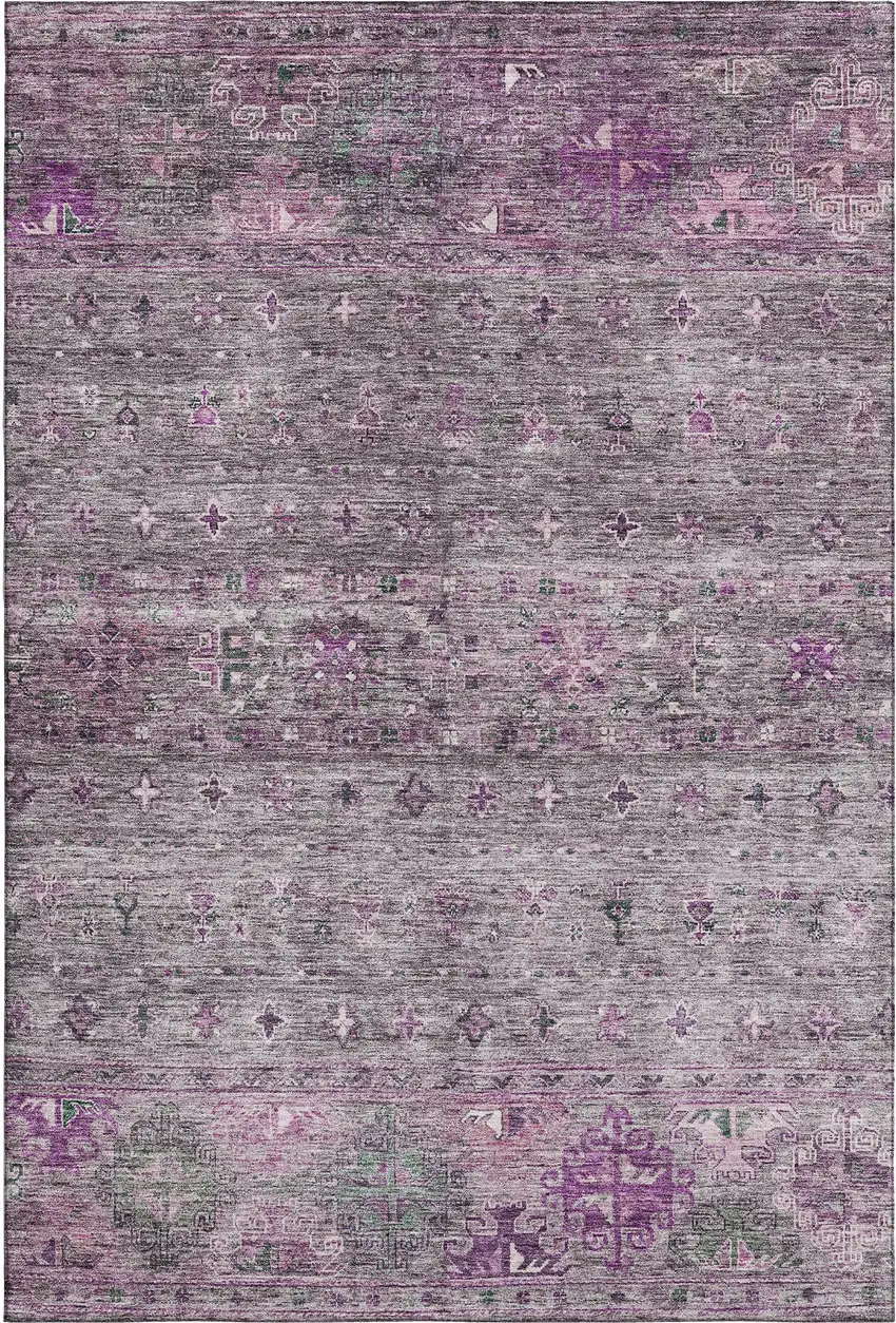 Purple And Gray Tribal Washable Area Rug With UV Protection Photo 5