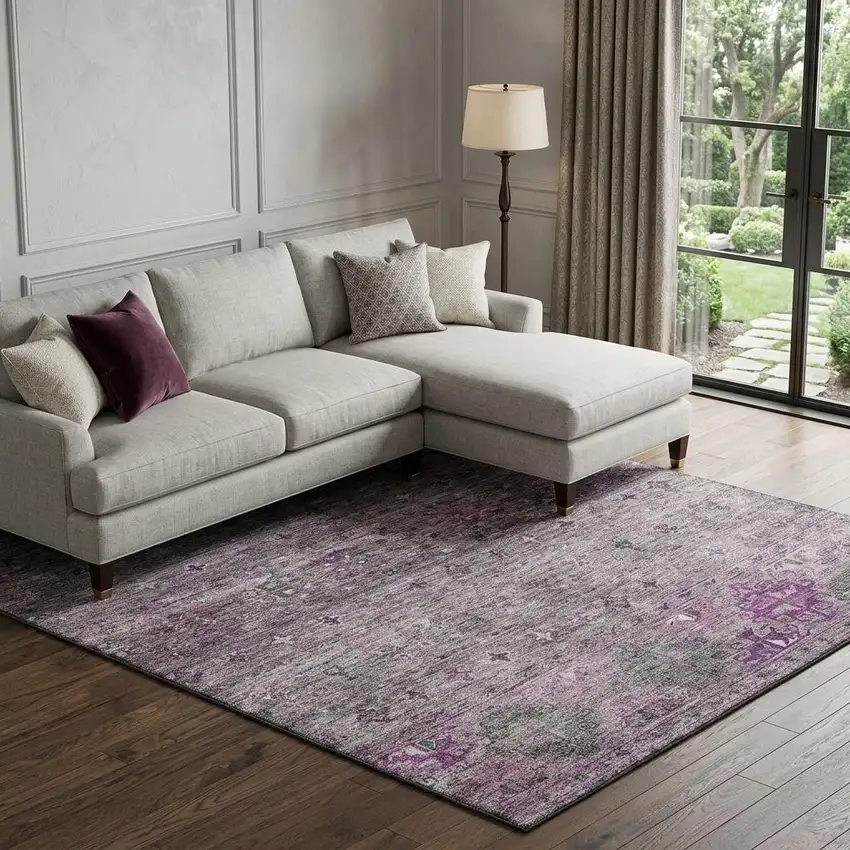 Purple And Gray Tribal Washable Area Rug With UV Protection Photo 1