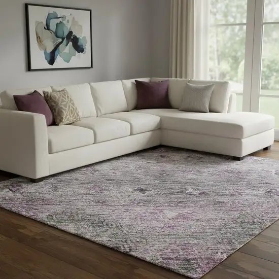 Purple And Gray Tribal Washable Area Rug With UV Protection Photo 2