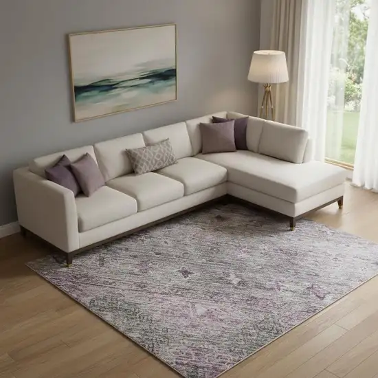 Purple And Gray Tribal Washable Area Rug With UV Protection Photo 2