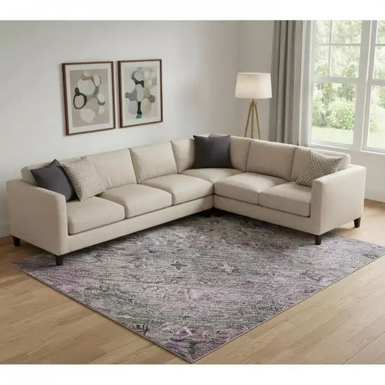 Purple And Gray Tribal Washable Area Rug With UV Protection Photo 2