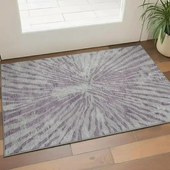 Purple And Gray Zebra Print Washable Area Rug With UV Protection Photo 1