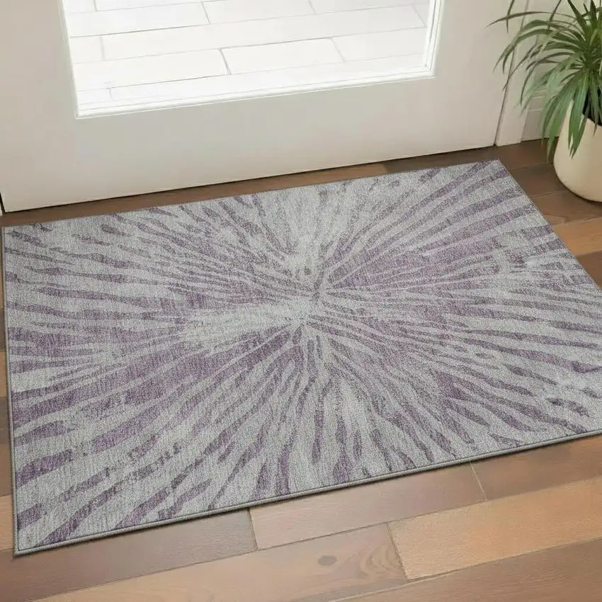 Purple And Gray Zebra Print Washable Area Rug With UV Protection Photo 1