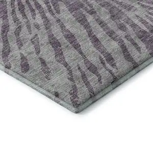 Photo of Purple And Gray Zebra Print Washable Area Rug With UV Protection