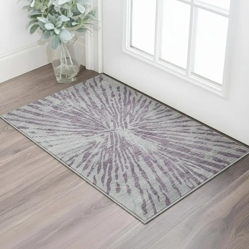 Purple And Gray Zebra Print Washable Area Rug With UV Protection Photo 2