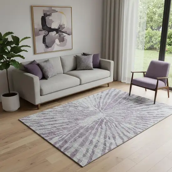 Purple And Gray Zebra Print Washable Area Rug With UV Protection Photo 1