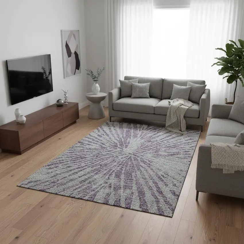 Purple And Gray Zebra Print Washable Area Rug With UV Protection Photo 2