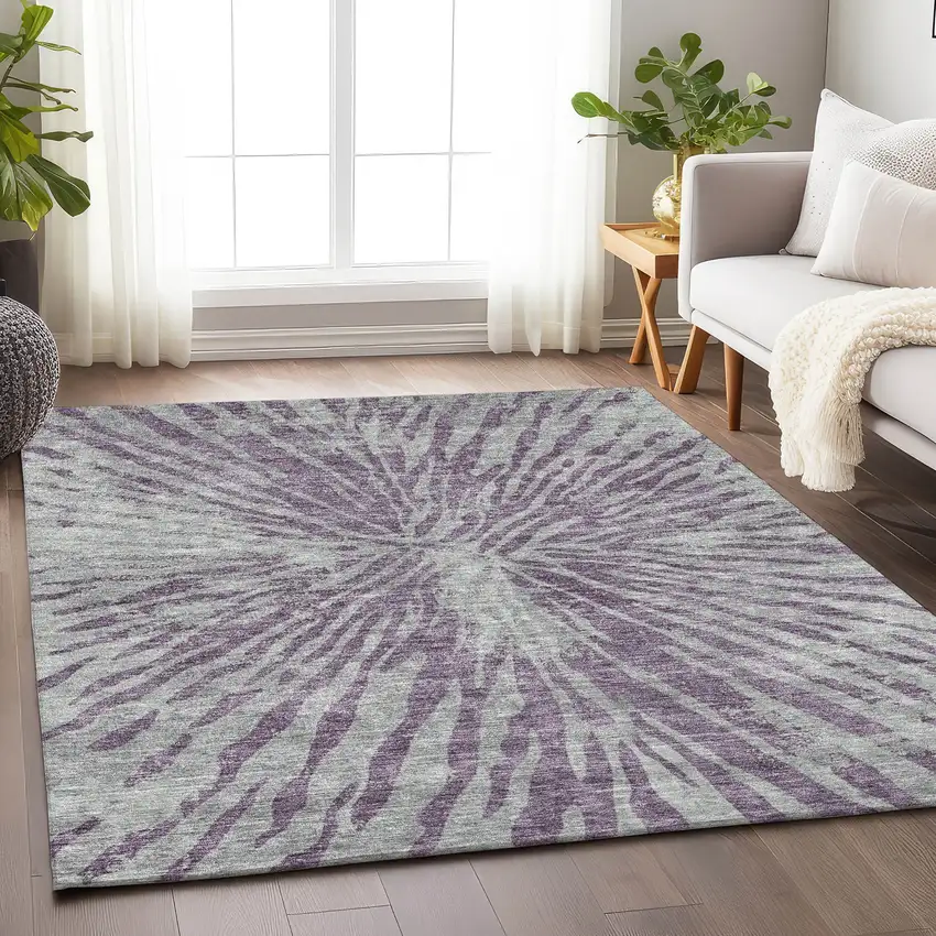 Purple And Gray Zebra Print Washable Area Rug With UV Protection Photo 6